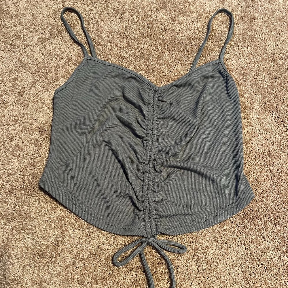 Dark Olive Green Ruched Crop Top